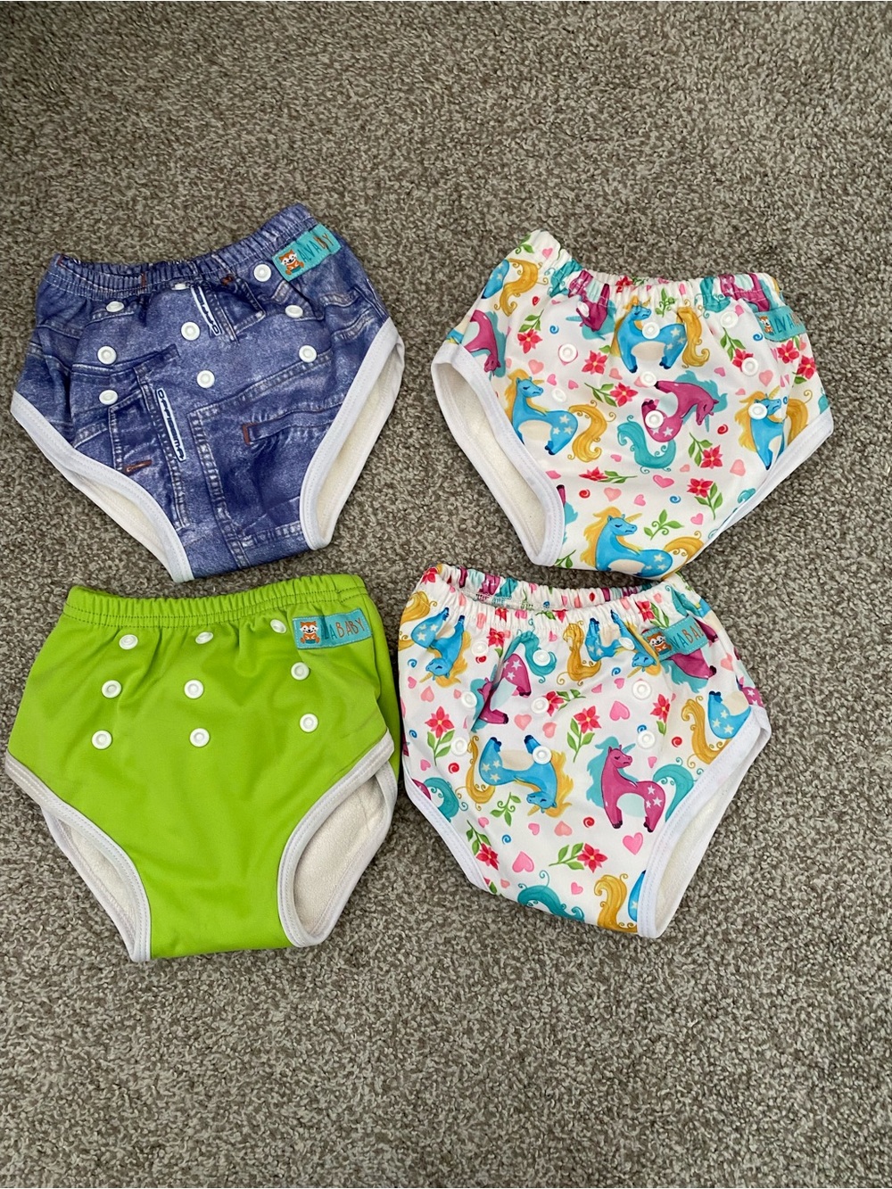 Reusable Training Pants - Green, Denim & Unicorn Prints - Kids Accessories
